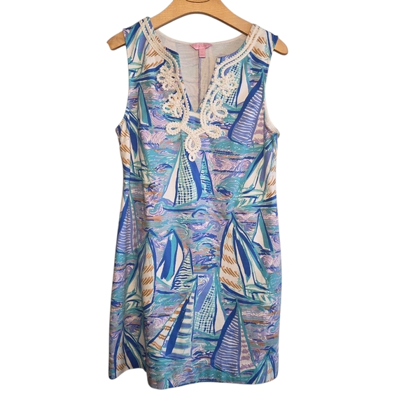 Lilly Pulitzer Dresses & Skirts - Lilly Pulitzer Harper Sailboat Shift Dress Sz L Nautical Vacation Resort Casual